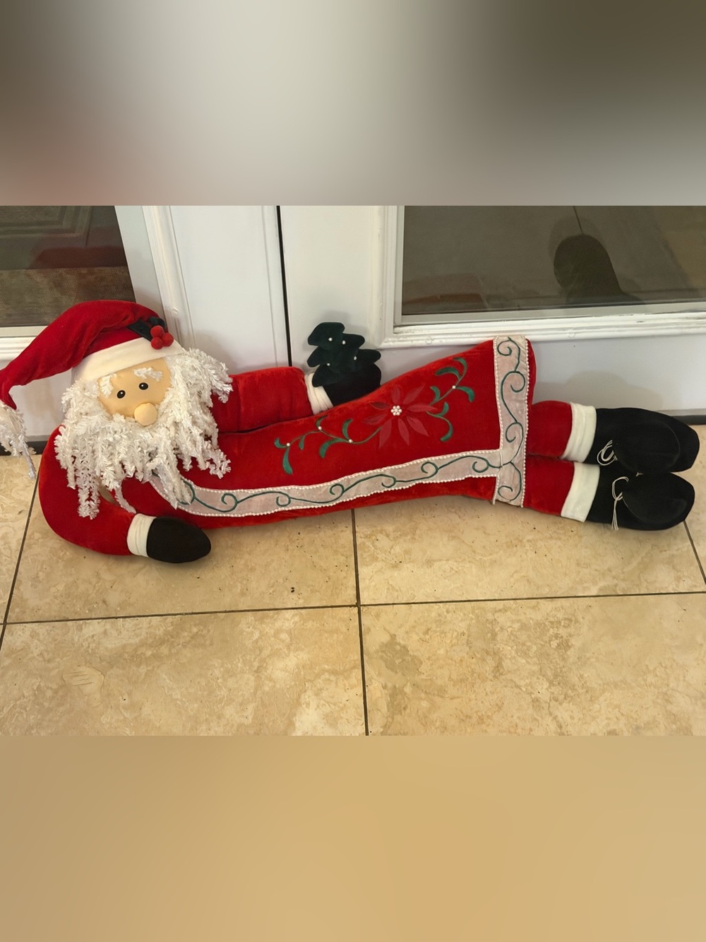 Festive Santa Claus Door Draft Stop 36” Embroidered Velvet Holiday Christmas EUC